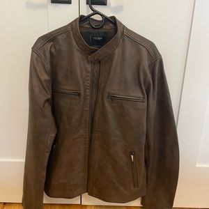 Brown Leather Bomber Jacket